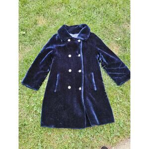 Glensea glenoit faux fur coat vintage retro glam sapphire navy blue small regal